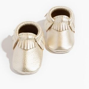 Freshly Picked Moccasins Metallic Gold Fringe Baby Shoe Size 5